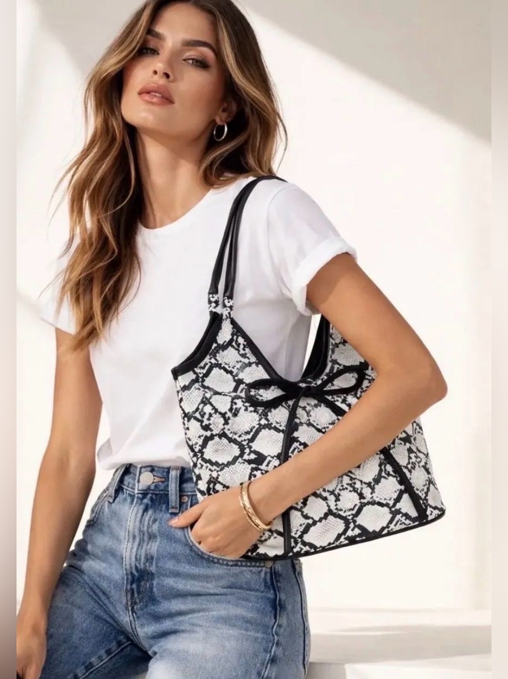 8 OTHER REASONS Eloise Bow Shoulder Bag (Snake) • msrp $98
